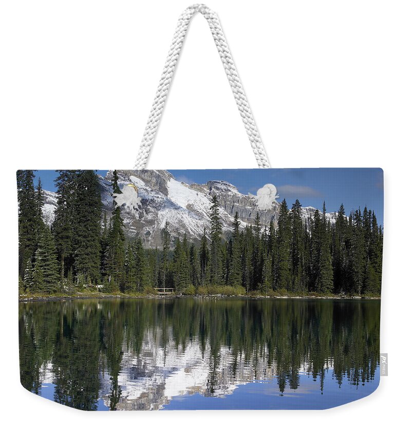 00176089 Weekender Tote Bag featuring the photograph Wiwaxy Peaks And Cathedral Mountain #1 by Tim Fitzharris