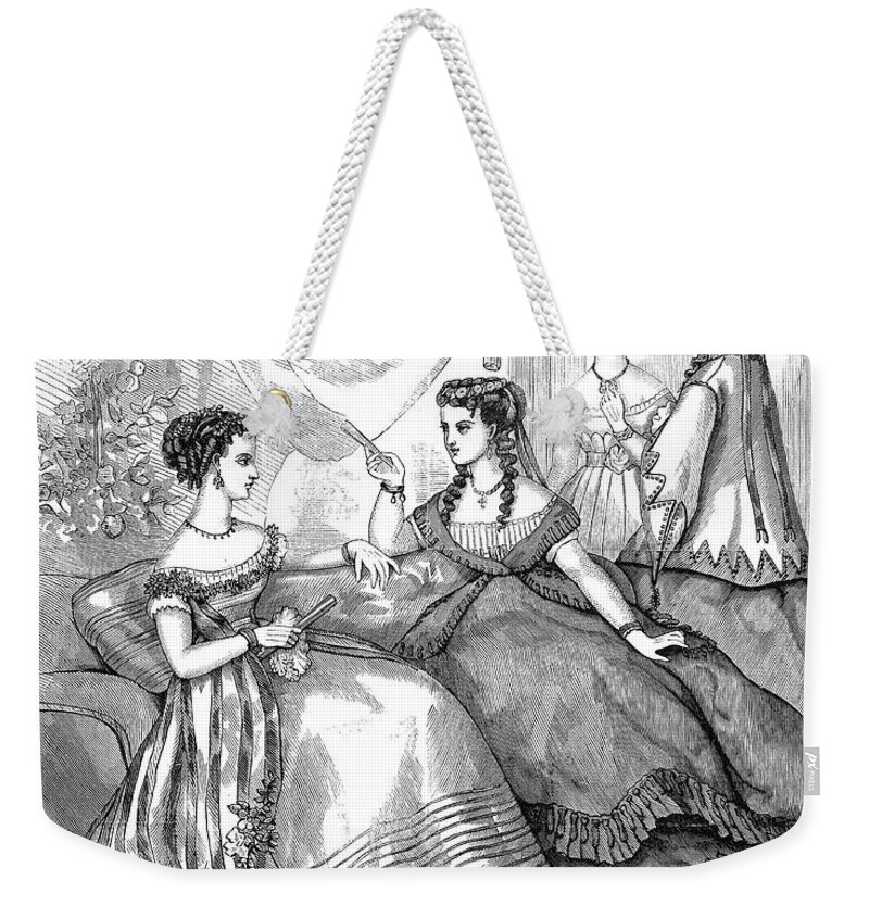 1867 Weekender Tote Bag featuring the photograph Womens Fashion, 1867 #1 by Granger