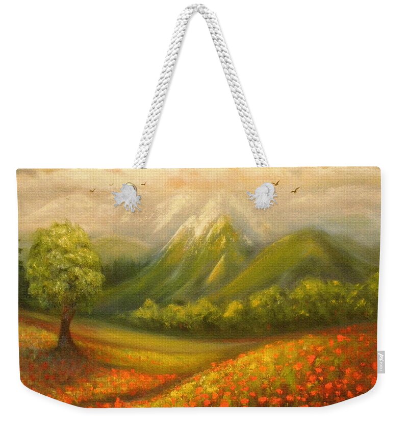 Poppy Field Weekender Tote Bag featuring the painting In the Old Mountains #2 by Gina De Gorna