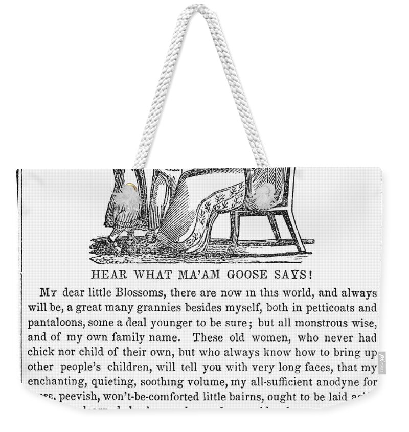 1833 Weekender Tote Bag featuring the photograph Mother Goose, 1833 #2 by Granger
