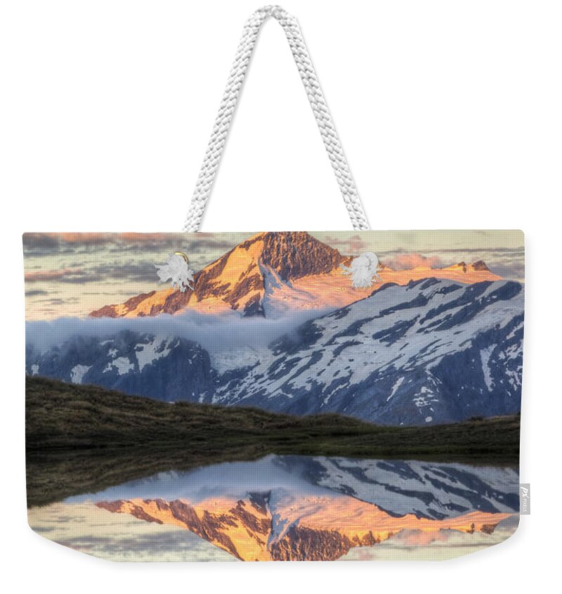 00441030 Weekender Tote Bag featuring the photograph Mount Aspiring Moonrise Over Cascade #2 by Colin Monteath