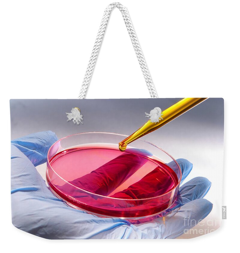 Petri Weekender Tote Bag featuring the photograph Scientific Experiment in Science Research Lab #2 by Science Research Lab