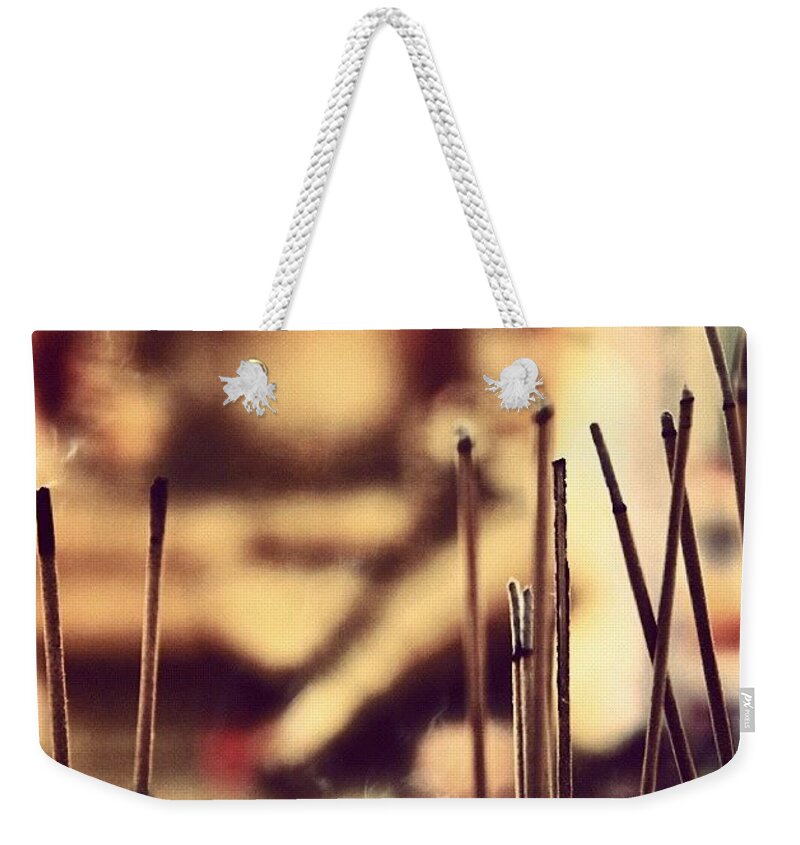  Weekender Tote Bag featuring the photograph Temple Incense #2 by Lorelle Phoenix