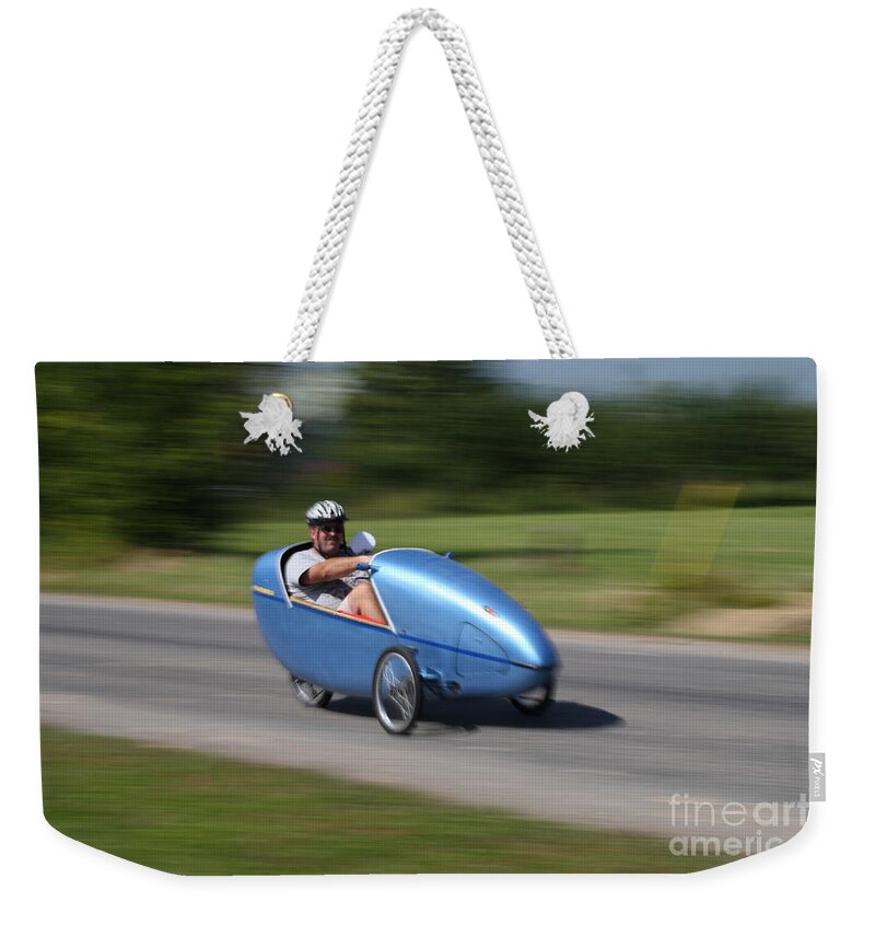 Human Powered Weekender Tote Bag featuring the photograph Velomobile #3 by Ted Kinsman