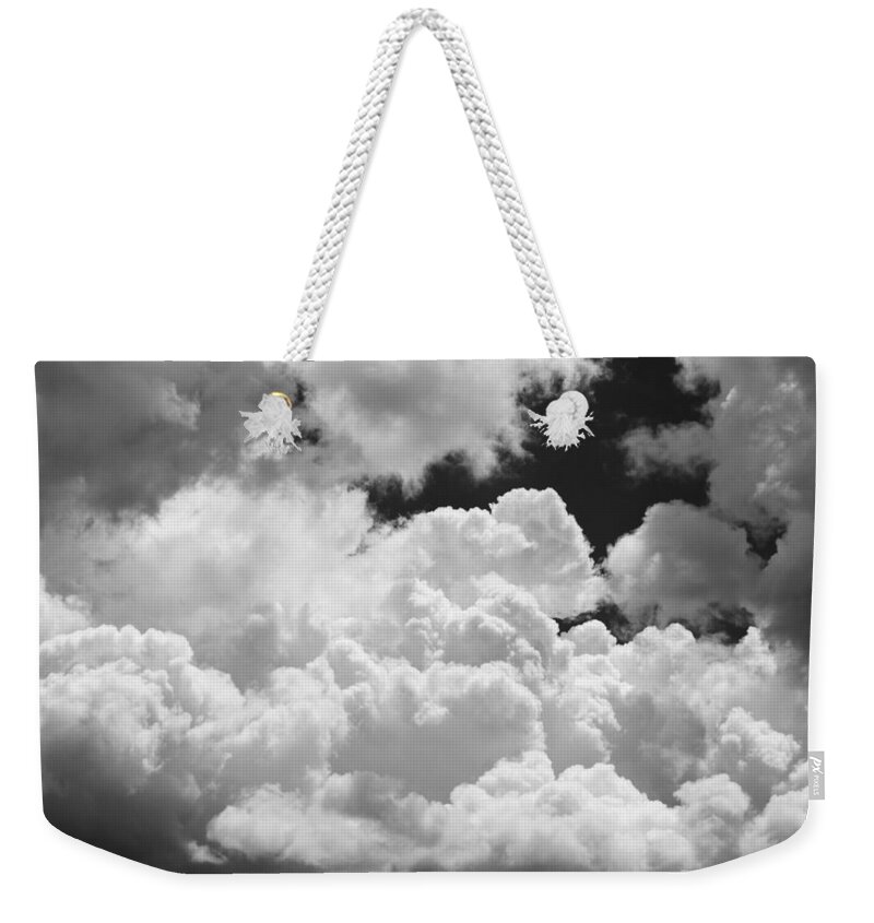 Black Weekender Tote Bag featuring the photograph Black And white Sky With Building Storm Clouds Fine Art Print #4 by Keith Webber Jr