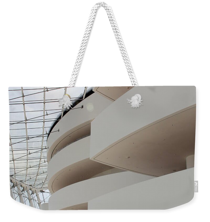 Abstract Building Weekender Tote Bag featuring the photograph Kauffman Center for Performing Arts by Mike McGlothlen