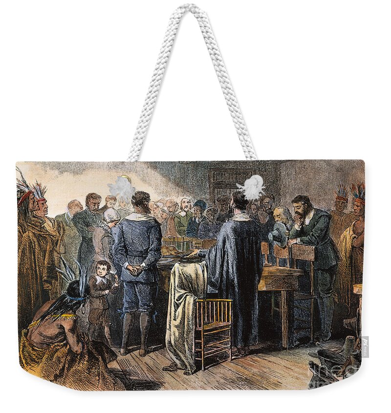 1621 Weekender Tote Bag featuring the photograph Pilgrims: Thanksgiving, 1621 #4 by Granger