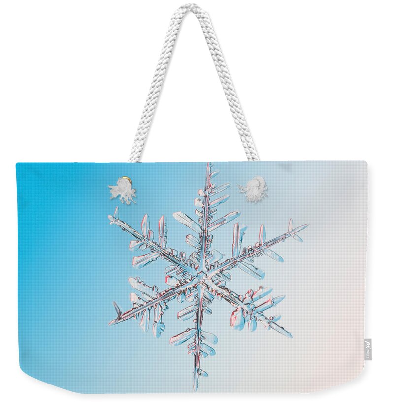 Snow Weekender Tote Bag featuring the photograph Snowflake #61 by Ted Kinsman