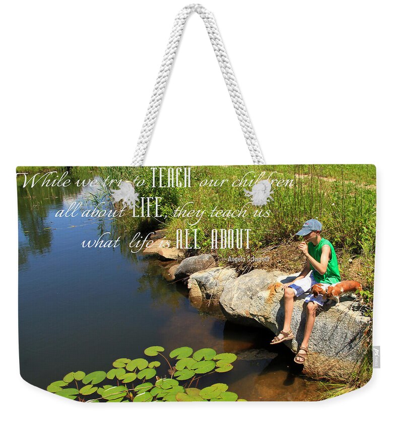 Dog Weekender Tote Bag featuring the photograph A Boy and his Dog by Brenda Giasson