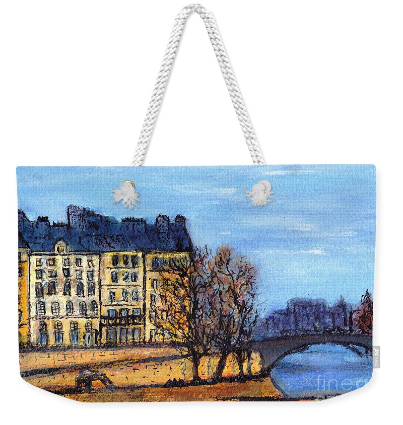 France Weekender Tote Bag featuring the painting A Glimpse of Paris No 3 by Jackie Sherwood