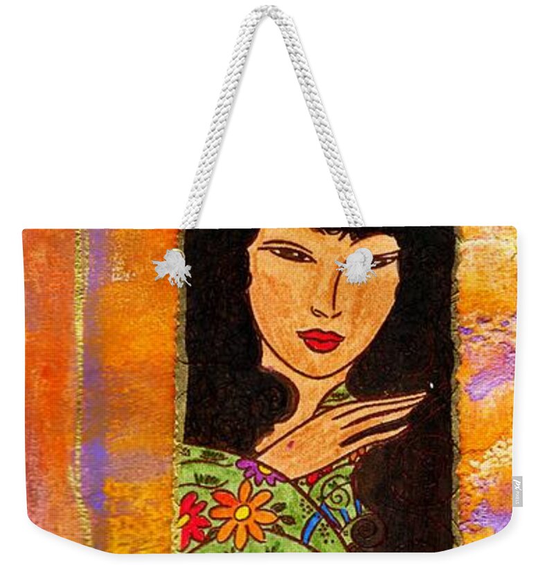 Woman Weekender Tote Bag featuring the mixed media A Lady Called HAPPINESS by Angela L Walker