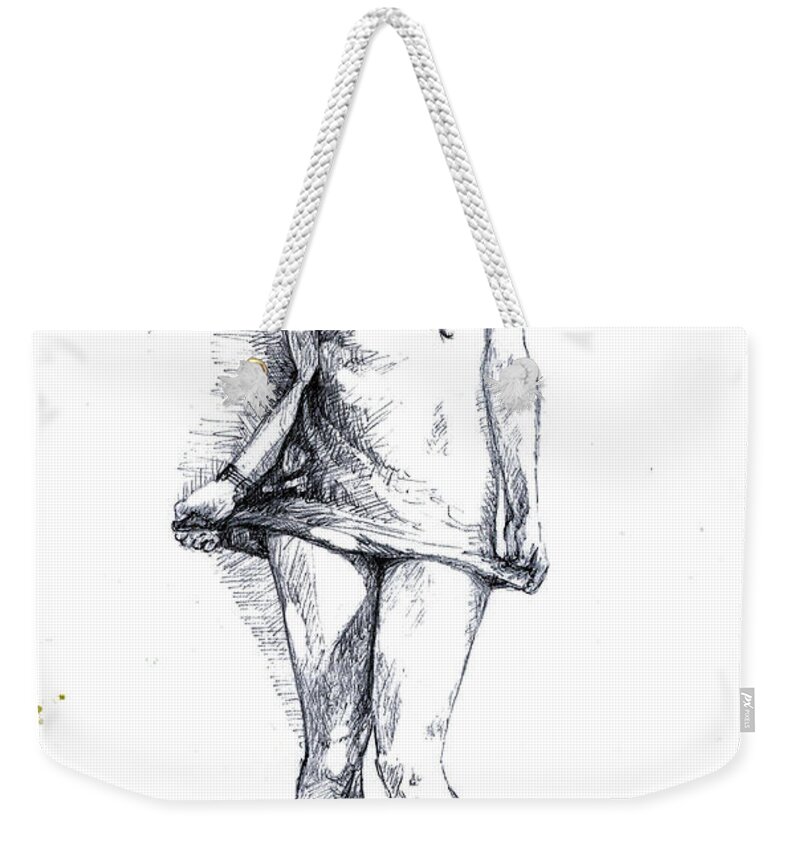 Female Weekender Tote Bag featuring the drawing A Little Teasing by Alban Dizdari