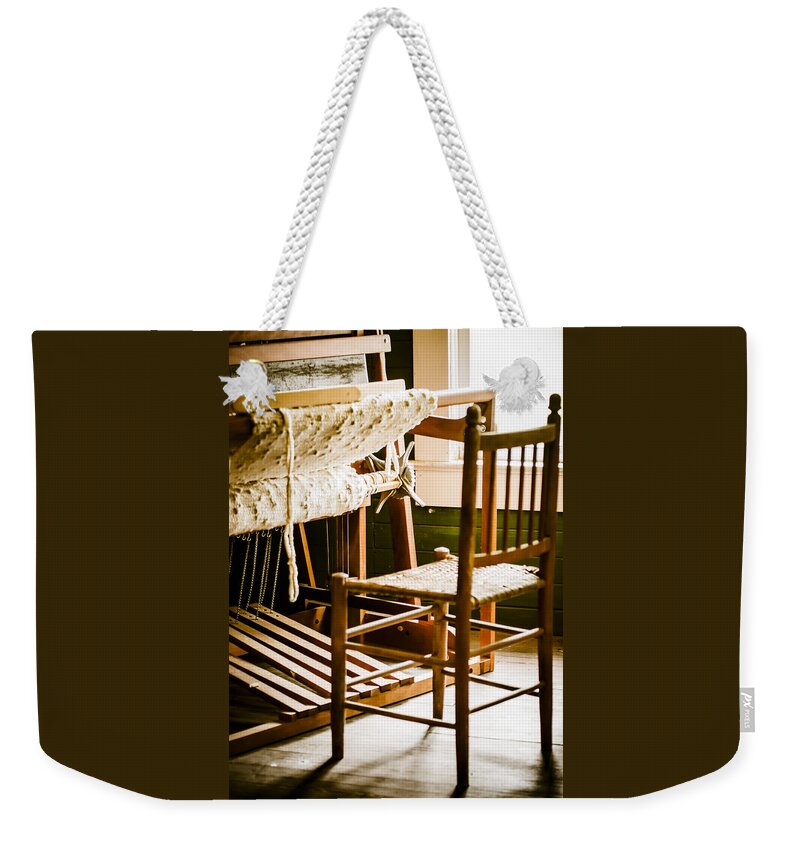 Chair Weekender Tote Bag featuring the photograph A Loom For Grandma by Carolyn Marshall