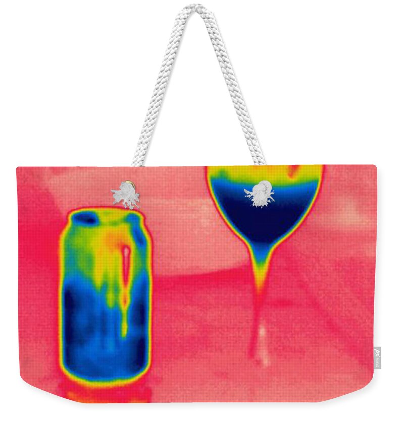 Thermogram Weekender Tote Bag featuring the photograph A Thermogram Of Cool Wine And Cool Soda by Ted Kinsman