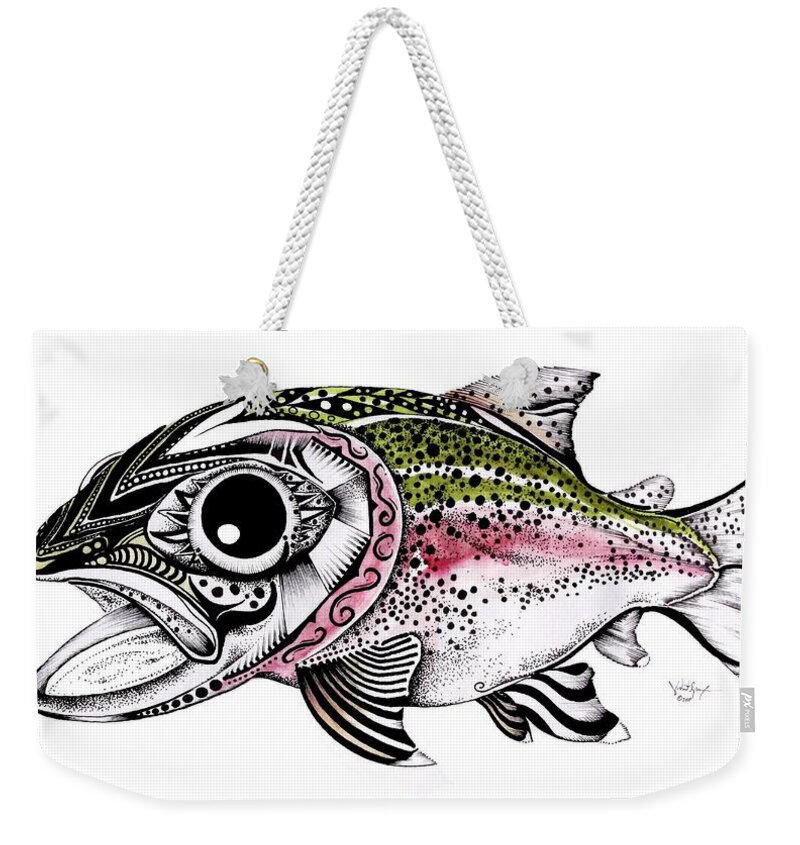 Rainbow Trout Weekender Tote Bag featuring the painting Abstract Alaskan Rainbow Trout by J Vincent Scarpace