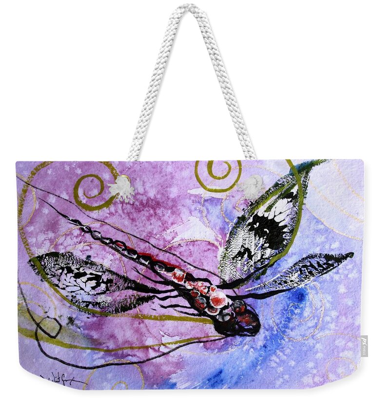 Dragonfly Weekender Tote Bag featuring the painting Abstract Dragonfly 6 by J Vincent Scarpace