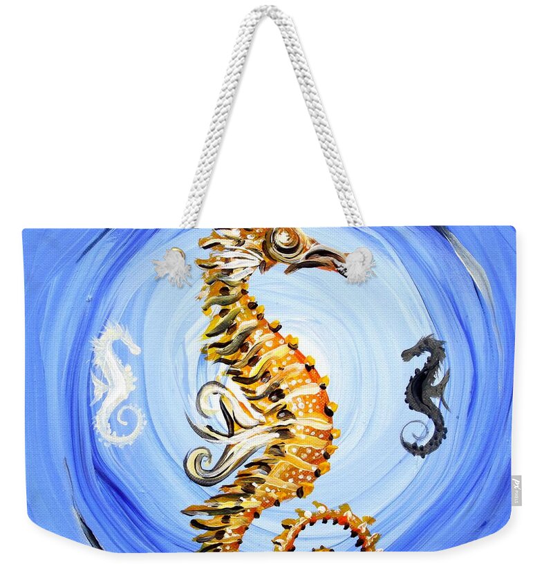 Seahorse Weekender Tote Bag featuring the painting Abstract Sea Horse by J Vincent Scarpace