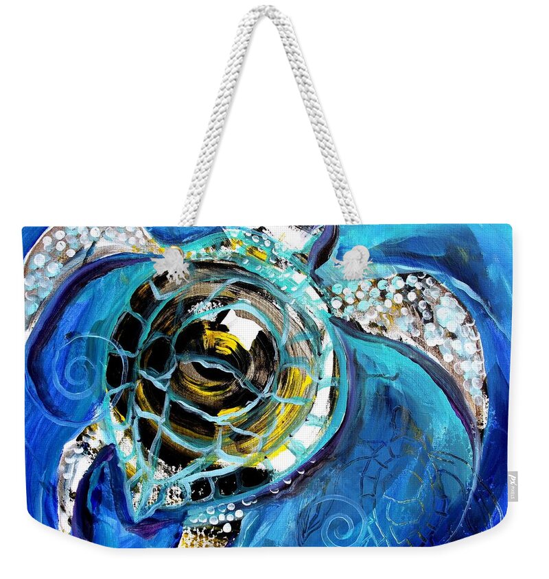 Sea Turtle Weekender Tote Bag featuring the painting Abstract Sea Turtle in C Minor by J Vincent Scarpace