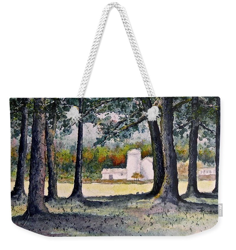Watercolor Weekender Tote Bag featuring the painting Across the Way by Carolyn Rosenberger