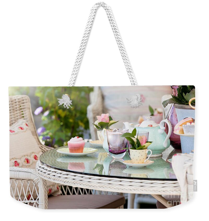 Dining Weekender Tote Bag featuring the photograph Afternoon tea and cakes by Simon Bratt