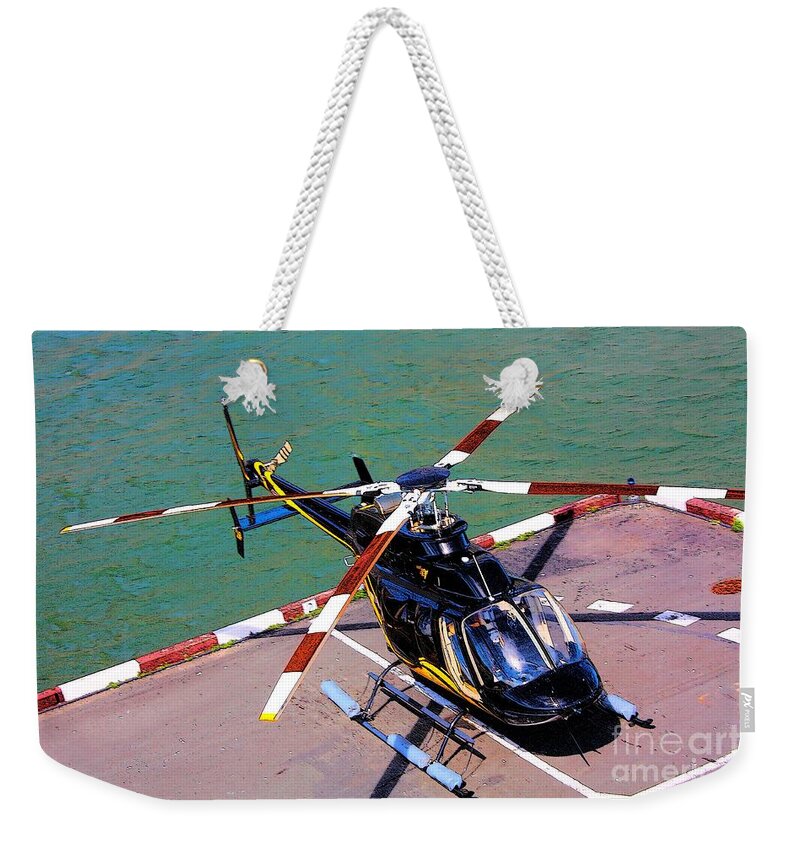 Helicopter Lift Off Take Off Flying Hovering Rogerio Mariani Digital Art Photoart Artist Weekender Tote Bag featuring the mixed media Airborne by Rogerio Mariani
