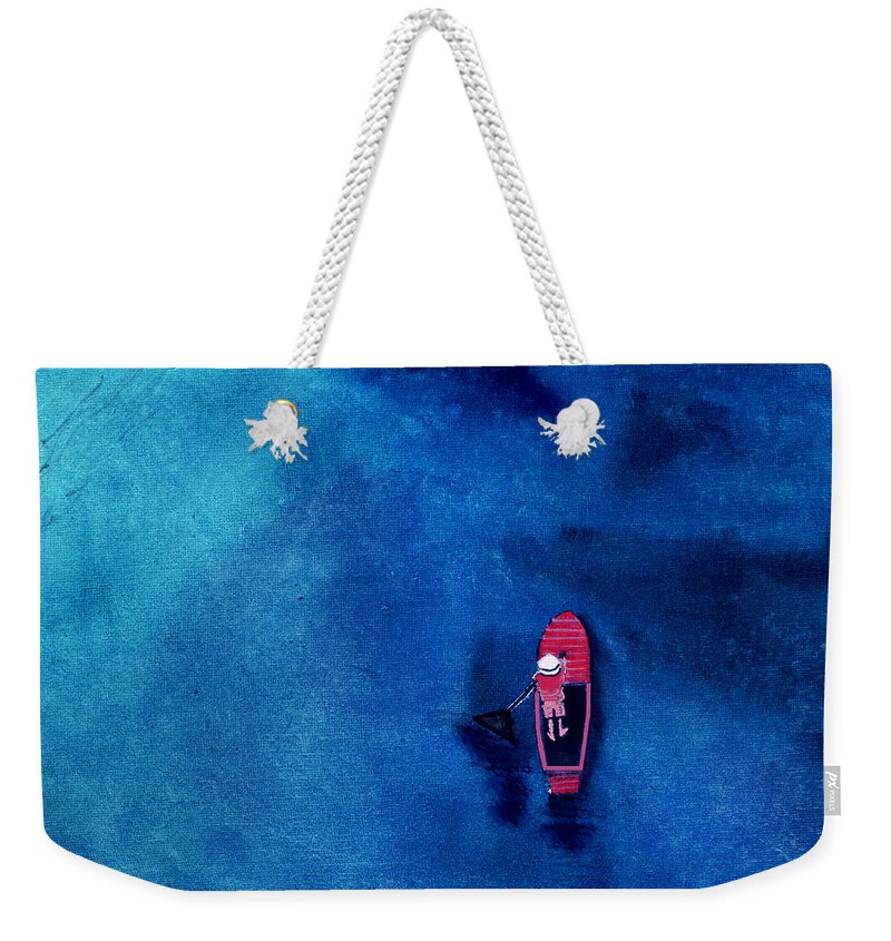 Boat Weekender Tote Bag featuring the painting Alone 1 by Anil Nene