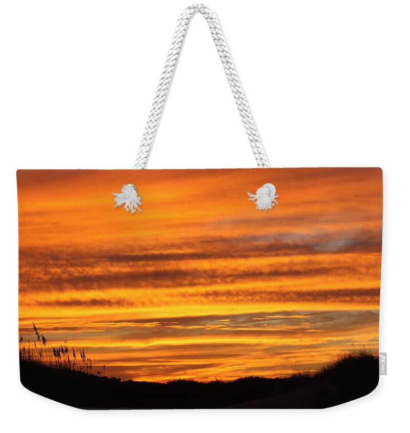 Matte Print Weekender Tote Bag featuring the photograph Amazing Sunset over OBX by Kim Galluzzo
