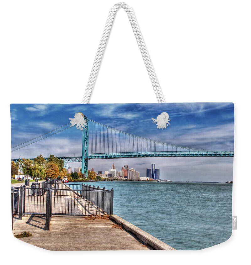 Weekender Tote Bag featuring the photograph Ambassador Bridge Detroit MI by Nicholas Grunas