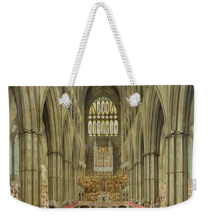 Interior Weekender Tote Bag featuring the painting An Interior View of Westminster Abbey on the Commemoration of Handel's Centenary by Edward Edwards
