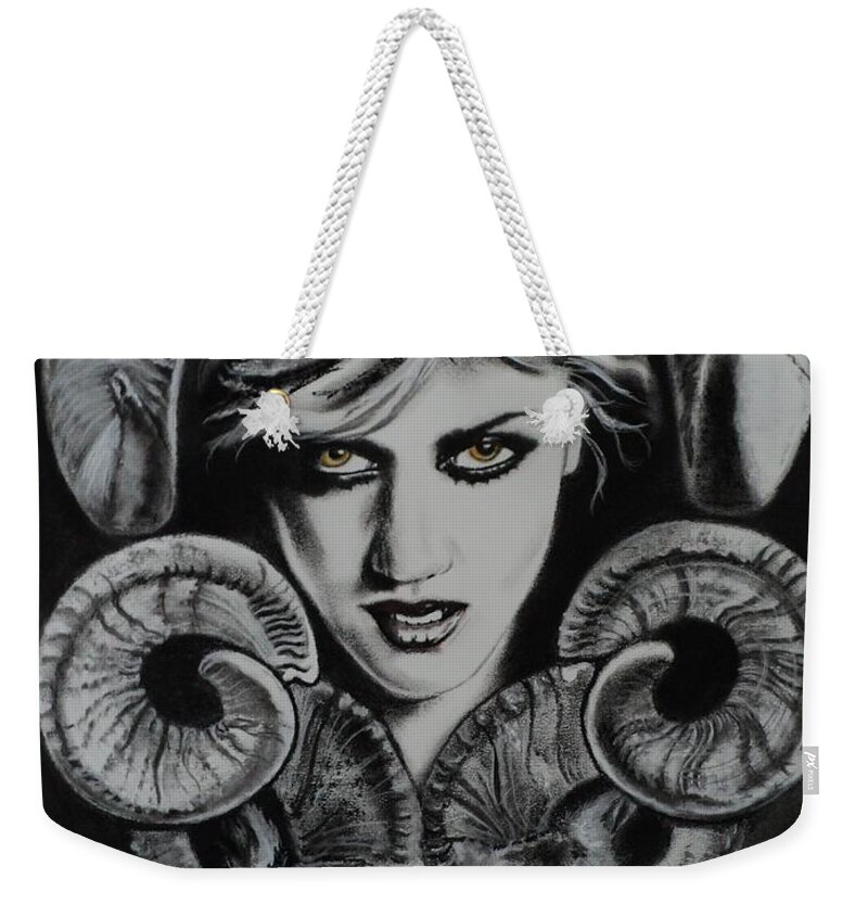 Aries Weekender Tote Bag featuring the drawing Aries the Ram by Carla Carson