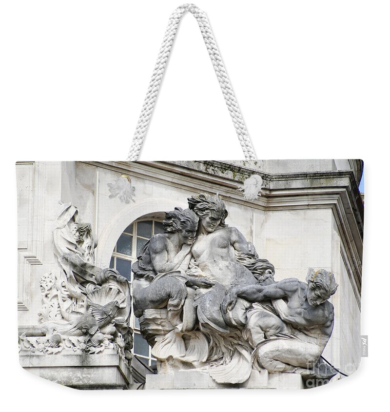 Cardiff Weekender Tote Bag featuring the digital art Art Gallery Statue in Cardiffs by Carol Ailles
