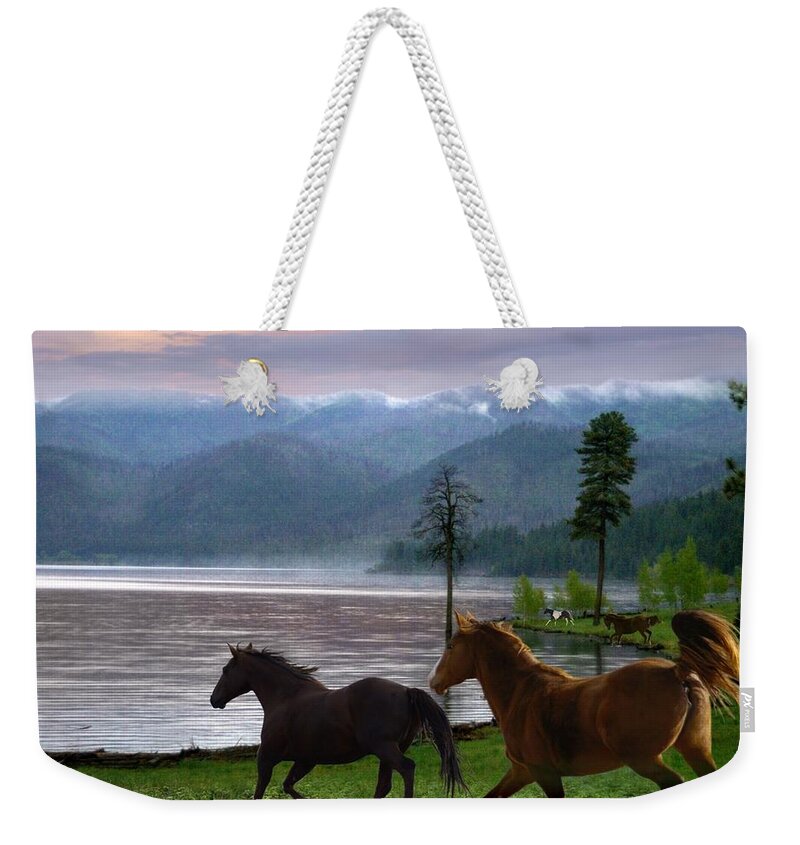 Horse Weekender Tote Bag featuring the digital art At The Lake by Bill Stephens