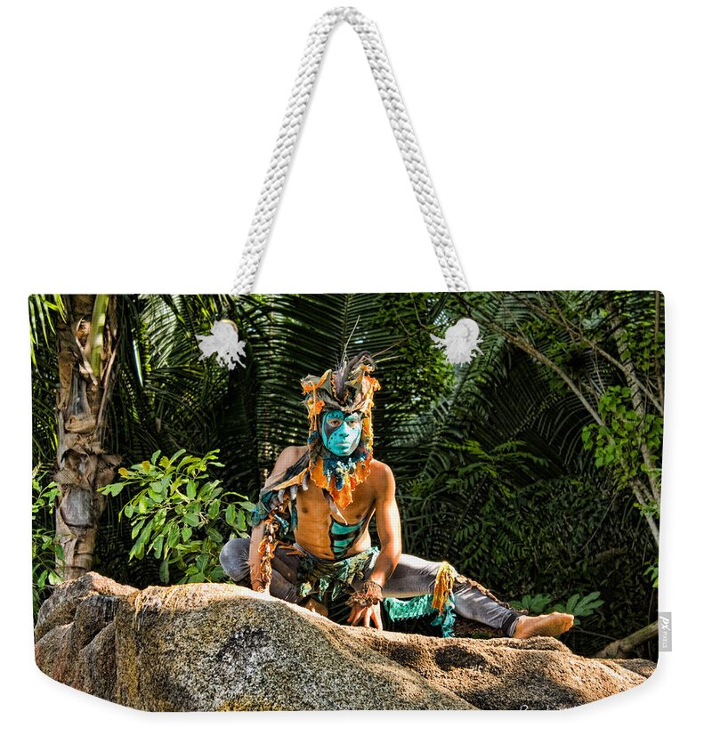  Weekender Tote Bag featuring the photograph Aztec Lizard Warrior by Randy Wehner