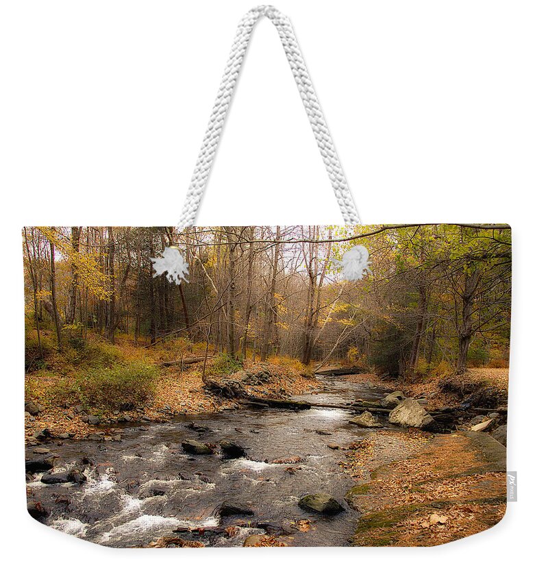 Stream Weekender Tote Bag featuring the photograph Babbling Brook in Autumn by Cathy Kovarik