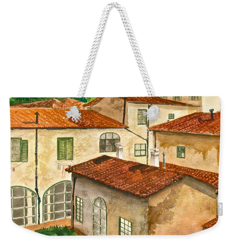 Florence Weekender Tote Bag featuring the painting Back Yard by Frank SantAgata
