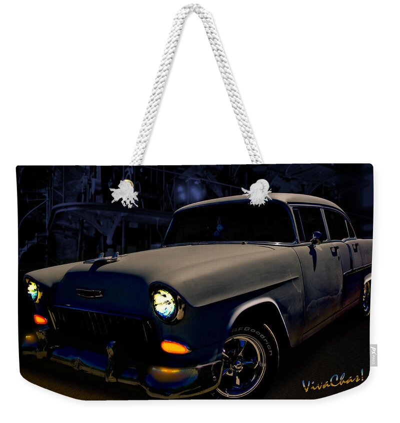 55 Chevy Weekender Tote Bag featuring the photograph Bad 55 Chevy Rat Rod by Chas Sinklier