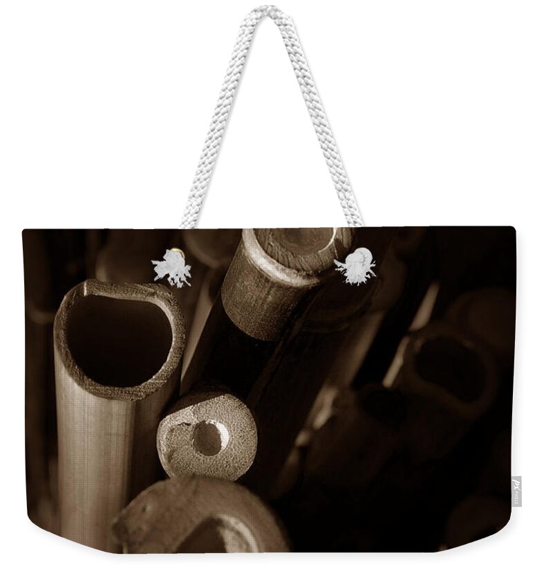 Bamboo Weekender Tote Bag featuring the photograph Bamboo Poles 2 by Xueling Zou
