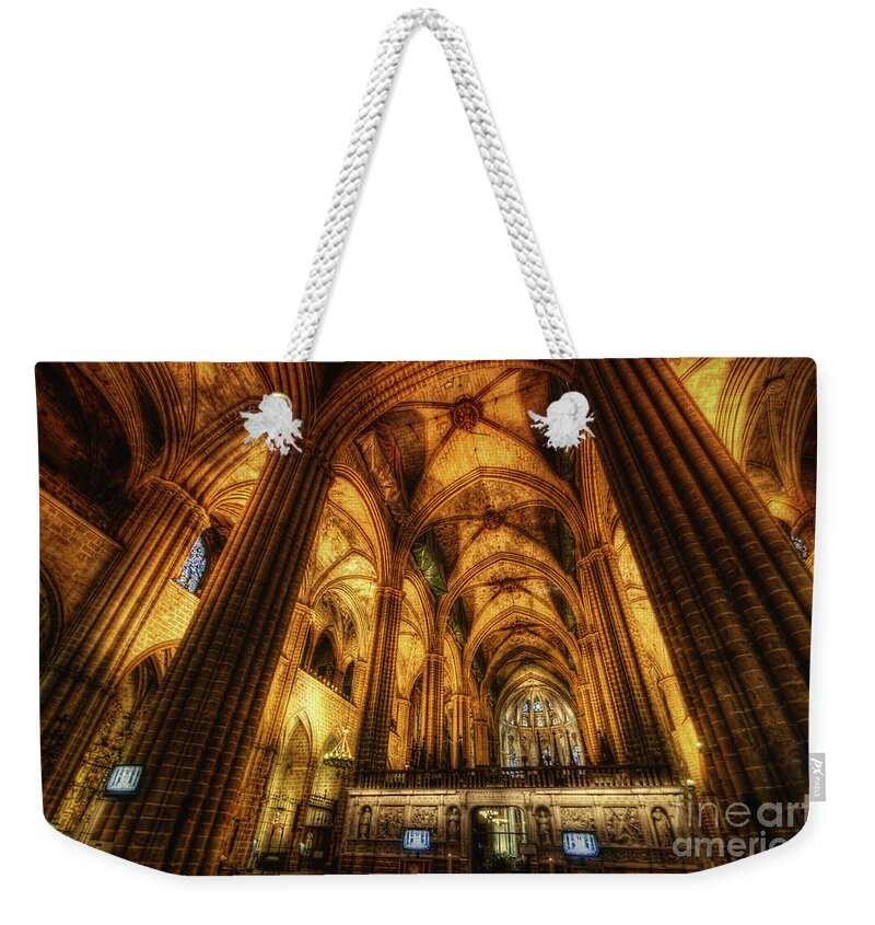 Yhun Suarez Weekender Tote Bag featuring the photograph Barcelona Cathedral by Yhun Suarez
