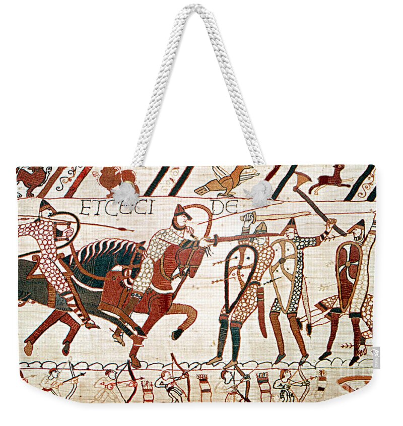 History Weekender Tote Bag featuring the photograph Battle Of Hastings Bayeux Tapestry by Photo Researchers