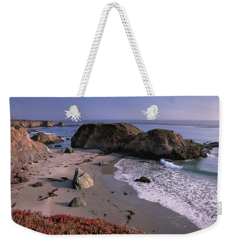 00174586 Weekender Tote Bag featuring the photograph Beach Near San Simeon Creek With Ice by Tim Fitzharris