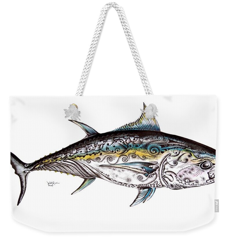 Blue Fin Weekender Tote Bag featuring the painting Beautiful Blue Fin by J Vincent Scarpace