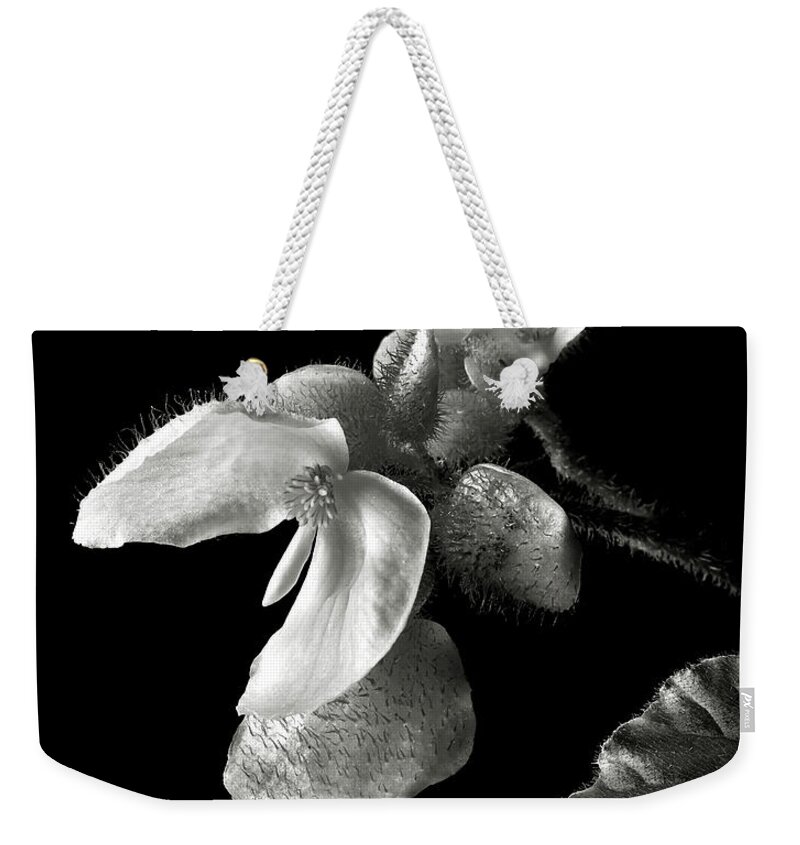Flower Weekender Tote Bag featuring the photograph Begonia in Black and White by Endre Balogh