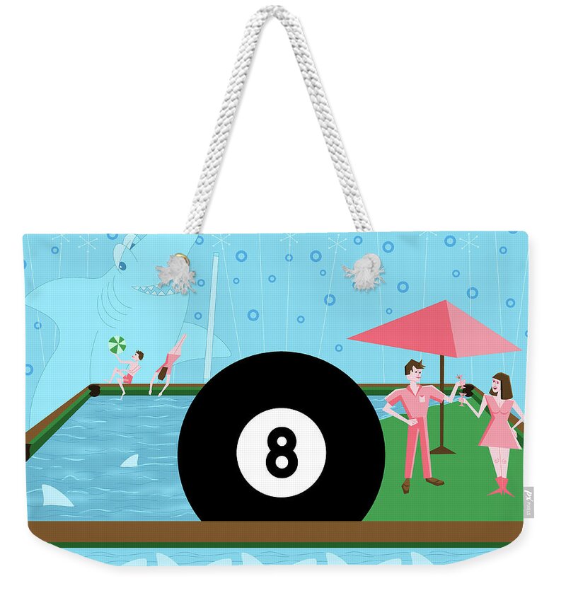 Pool Table Weekender Tote Bag featuring the digital art Behind the Eight Ball by Alison Stein
