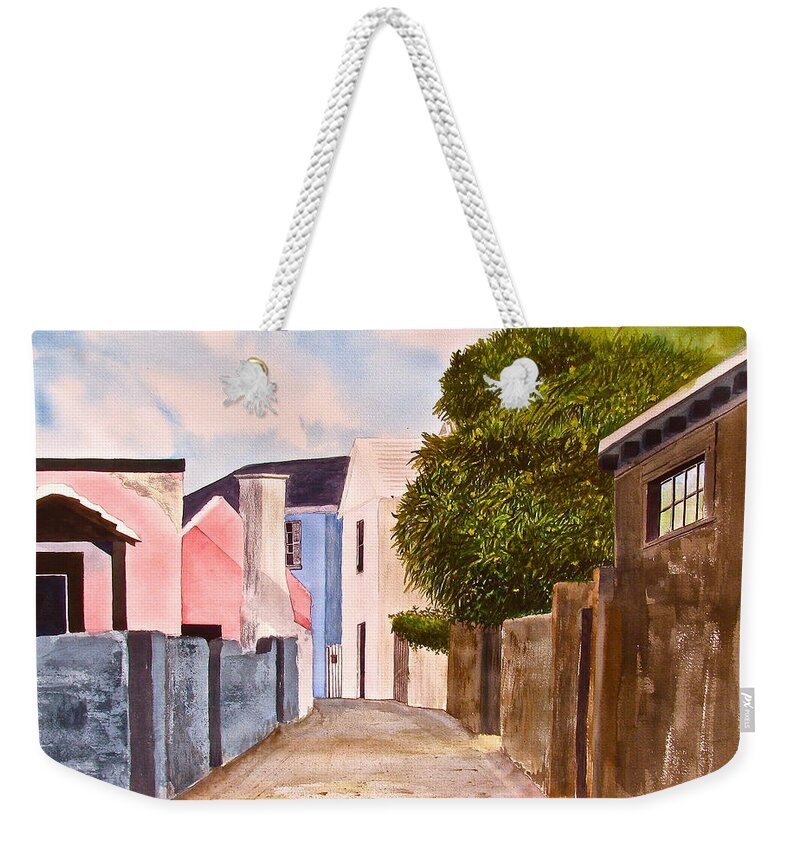 Bermuda Weekender Tote Bag featuring the painting Bermuda Alley by Frank SantAgata