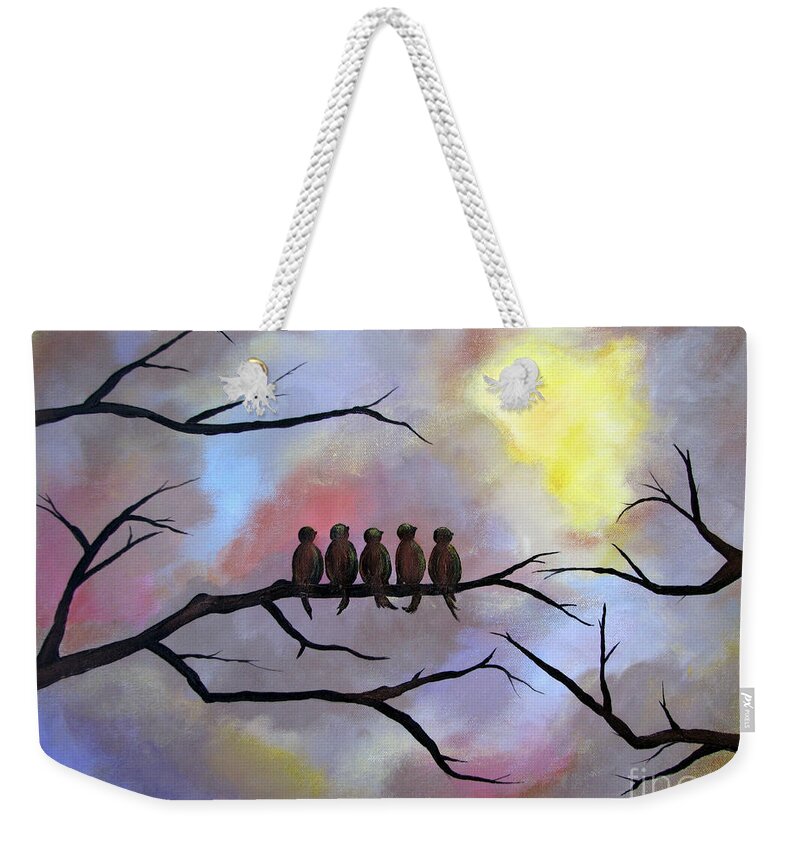 Birds Weekender Tote Bag featuring the painting Birds of a Feather by Stacey Zimmerman