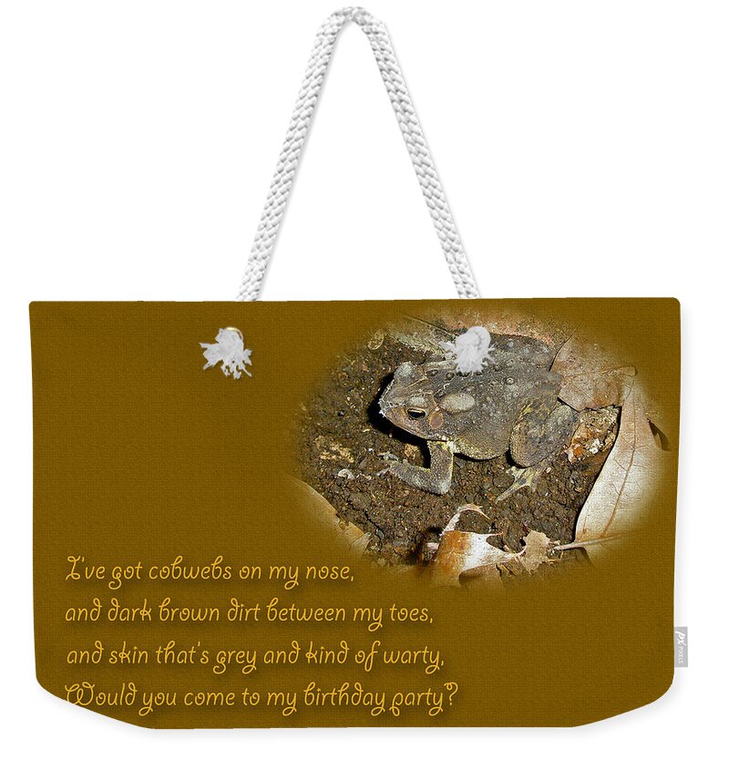 Invitation Weekender Tote Bag featuring the photograph Birthday Party Invitation - Common Toad - Child by Carol Senske