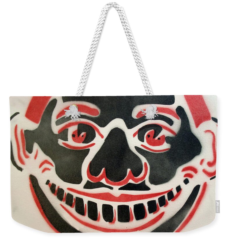 Tillie Of Asbury Park Weekender Tote Bag featuring the painting Black and red Tillie on White by Patricia Arroyo