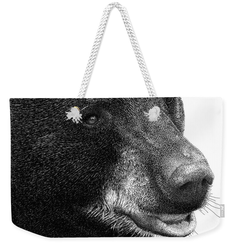 Black Bear Weekender Tote Bag featuring the drawing Black Bear by Scott Woyak