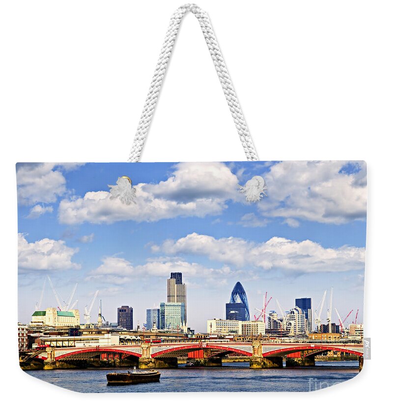 Blackfriars Weekender Tote Bag featuring the photograph Blackfriars Bridge with London skyline by Elena Elisseeva