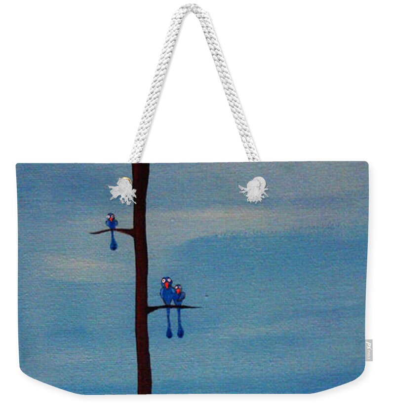 Birds Weekender Tote Bag featuring the painting Blue Birds by Mindy Huntress